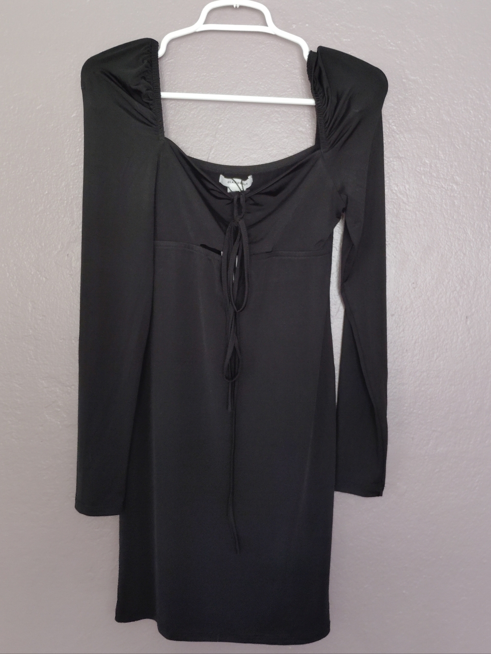 Glamourous Black Babydoll Boho Mini Dress Cut Out Tie Front Romantic Size Small
